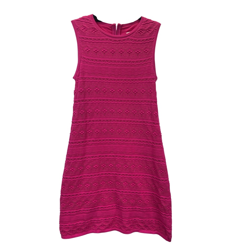 Eliza J Knit Dress Womens M Pink Sleeveless Geometric Textured Cotton Shift